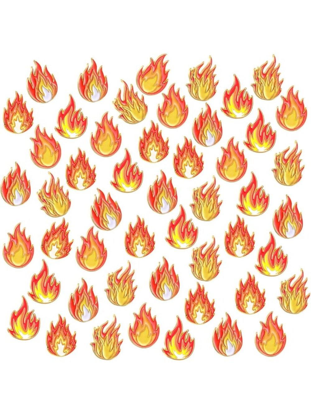 50/100 Pcs Enamel Fire Flame Lapel Pins - Bulk Charm for Jackets & Bags